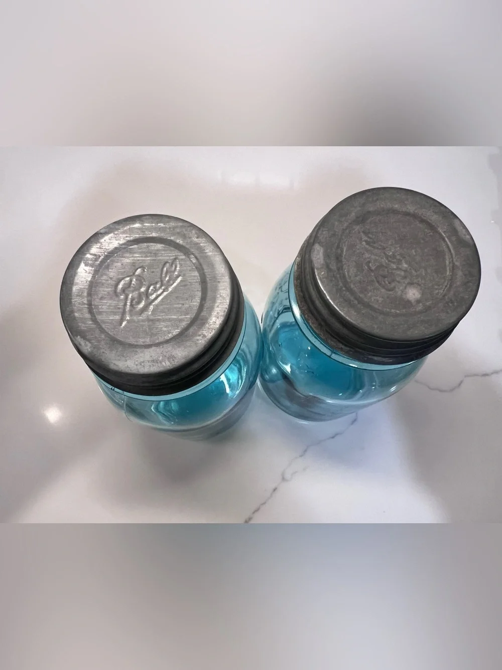 Vintage Blue Ball Perfect Mason Jars Lot Of 2 Quart Size With Zinc Lids